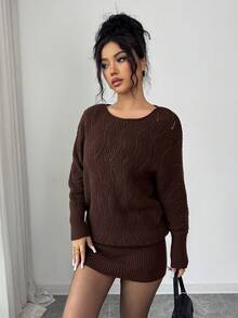 Rafferiza Women's Off-Shoulder Sexy Sweater Dress - Brown - View 3