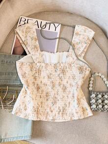 GlowEve Light Yellow Embroidered Print Ruched Crop Vacation Shirt For Women - Light Yellow - View 2