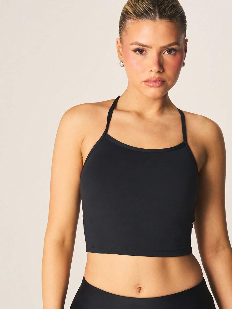 MISSGUIDED Sujetador deportivo con espalda de tirantes, detalle cruzado y diseño de espalda de tirante para un estilo de vida activo, entrenamiento y rutinas de ejercicio - Negro - Ver 1
