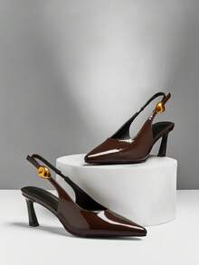 SHUZIA Women's Elegant Stylish Point Toe Sling-Back Stiletto Pumps - Chocolate Brown - View 3