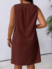 EMERY ROSE Plus Size Summer Casual Striped Dual Pocket Sleeveless Dress - Burgundy - View 2