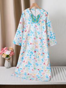 Tween Tween Girls Traditional Middle Eastern Casual Butterfly Decor Collar Elegant Dress - Multicolor - View 8
