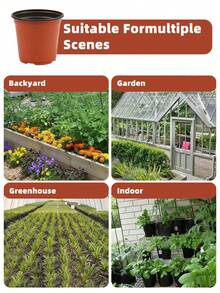 Plastic Flower Pot, Resin Round Garden Planter, Suitable For Seedlings And Flowers, Lawn And Gardening Tool, Practical Spring Essentials - Red - View 6