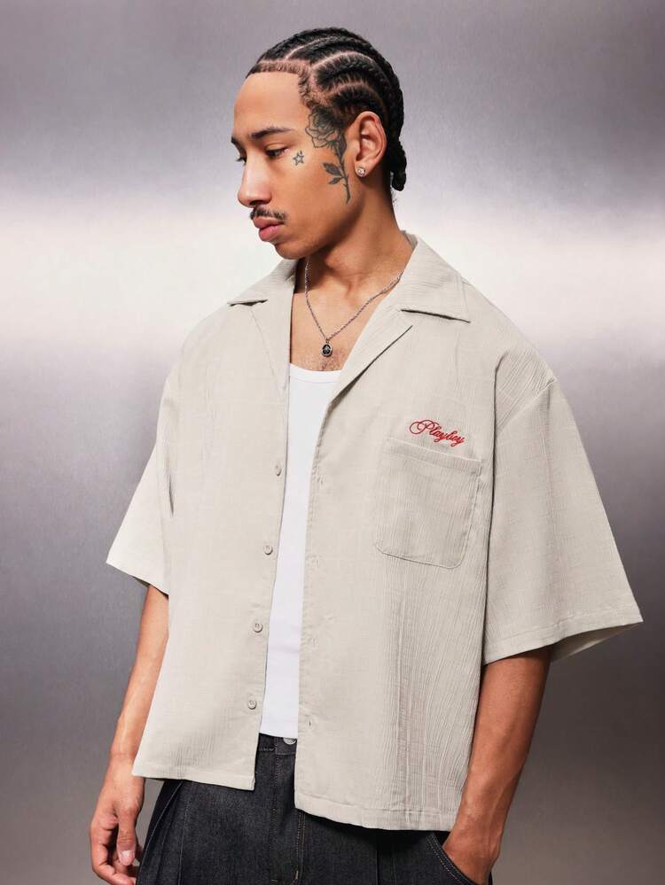 PLAYBOY X SUMWON Short Sleeve Button Up Shirt With Chest Pocket