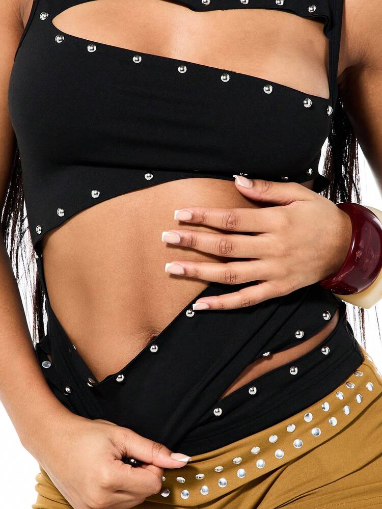 SUMWON WOMEN Studded Cut Out Halter Crop Top