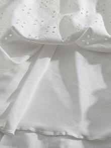 GlowEve CURVE Plus Size Women's New Summer Solid Color Short Sleeve Round Neck Tie Ruffle Hem Casual Vacation Dress, Bohemian Style - White - View 5