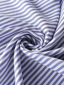 Franclia French-Style Casual Chic, Versatile Blue And White Striped Two-Piece Suit With A Shawl And Black Blazer Shorts. Preppy Style, Spring/Summer Wear, Summer Outfit, Elegant Suit, Women's Casual Wear, Women's Holiday Wear. - Blue and White - View 8