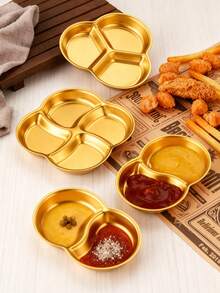 1个不锈钢双格/三格/四格酱料碟，韩式烤肉蘸酱盘，圣诞礼物，学习用品 - 金色 - 查看 9