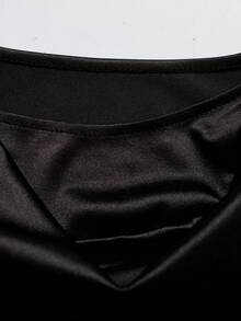 EMERY ROSE Women's Fashion Ruffle Neck Short Sleeve Pleated Hem Elegant Mature Casual Vacation Outing Party T-Shirt, Spring/Summer - Black - View 3