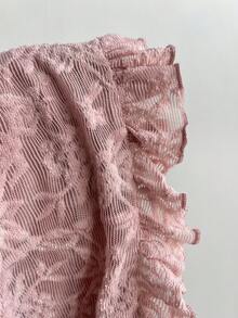 Elamini Women's Lace Patchwork Ruffle V-Neck Fitted Dress - Pink - View 6