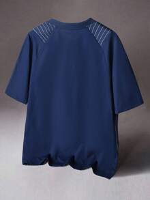 STYNVO 男士休闲条纹字母印花V领插肩袖T恤，夏季 - 寶藍色 - 查看 2