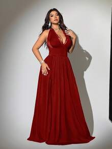 Viva Relle 性感优雅的V领大码连衣裙，适合派对、约会、情人节等场合。 - 酒紅色 - 查看 5