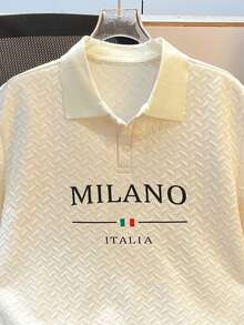 Manfinity Joysei 男士休闲运动字母印花纽扣半襟 Polo 衫 - 杏色 - 查看 5