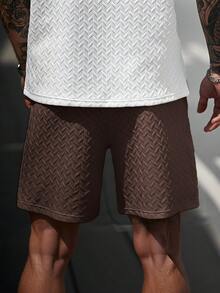Manfinity CasualCool Quần short nam mùa hè chất liệu jacquard, có dây rút, cổ áo bo gân và miếng vá da, món quà lý tưởng cho bạn trai hoặc chồng. - Cà phê nâu - Xem 2