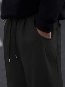 PAVTROS 男士纯色休闲抽绳宽松运动裤，带口袋 - 黑色 - 查看 6