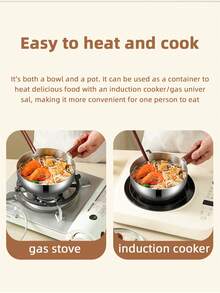 1pc Stainless Steel Cooking Pot, Household Noodle Pot, Kitchen Tool, Chocolate Melting Pot, Butter Pot, Mini Soup Pot - Silver - View 5