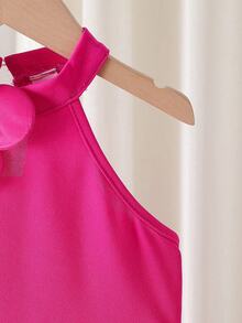 Elladie kids 女童玫红色露背吊带花朵珍珠装饰A字连衣裙，甜美公主风，适合生日派对和夏季穿着 - 玫紅色 - 查看 4