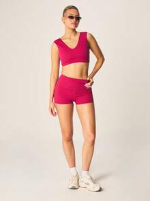 MISSGUIDED Active V-Neck Sports Bra Seamless Workout Athletic Wear Gym Training Performance Activewear - Red - View 6