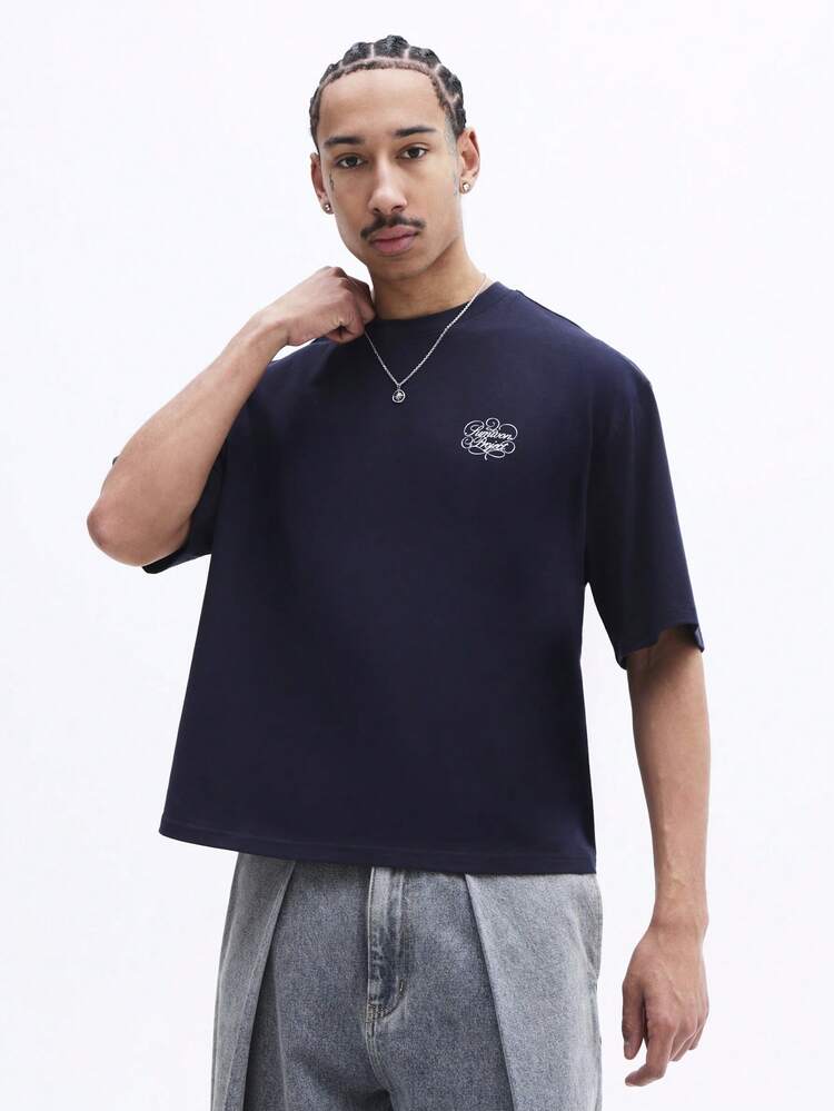 Navy Script Graphic Tee With Los Angeles Text