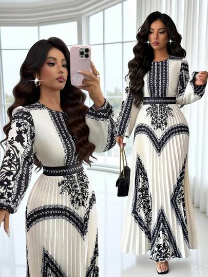 SHEIN Raffinéa Women's Elegant Floral Print Long Dress, Suitable For Outings And Dates, Spring/Summer