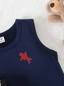 SHEIN 3pcs/Set Baby Boys' Casual Romper Outfit With Animal Horse Graphic Crew Neck Sleeveless - Navy Blue - View 5