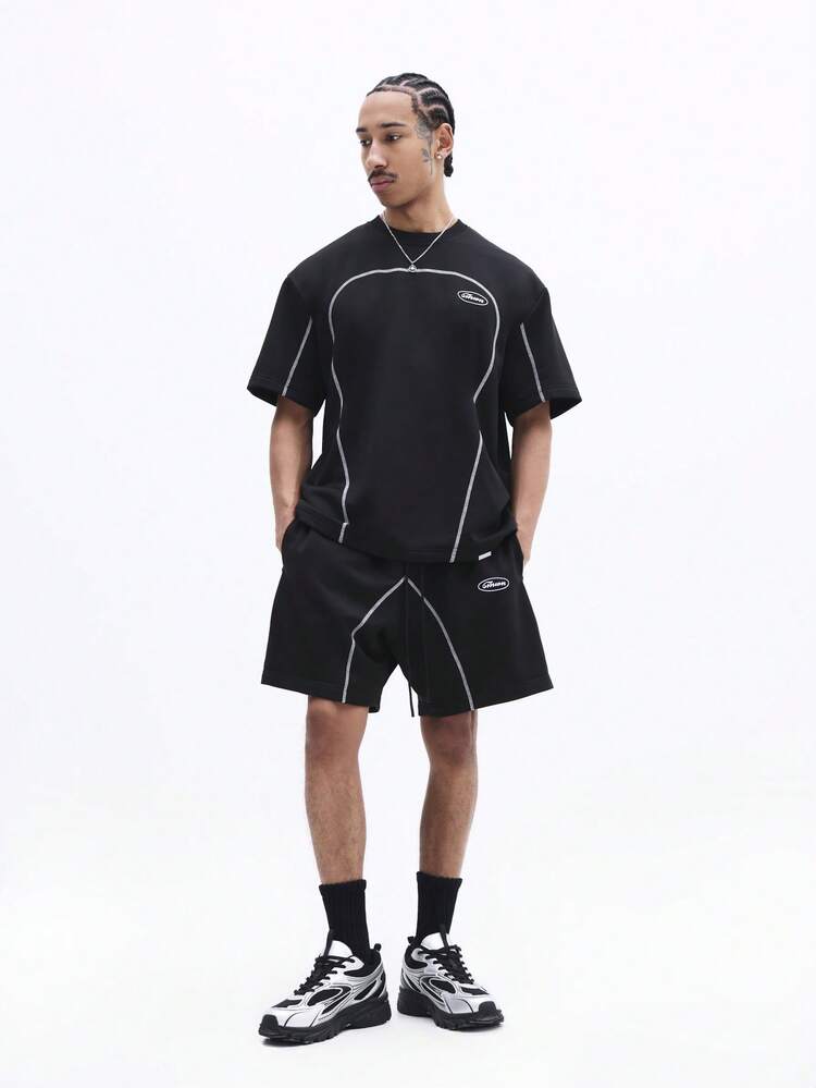 파이핑 디테일 티셔츠와 반바지 세트