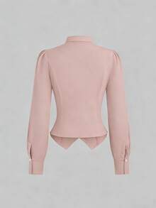 SHEIN Sweetro Áo sơ mi dài tay nữ công sở kiểu thắt eo kiểu Pháp, thích hợp cho mùa thu. - Màu Hồng baby - Xem 2