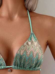 Oceva Women's Summer Beach Patchwork Halter Tie Sexy Bikini Swimsuit Set - Mint Green - View 4