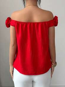 Rafferiza 露肩纹理花卉条纹面料衬衫 - 紅色 - 查看 2