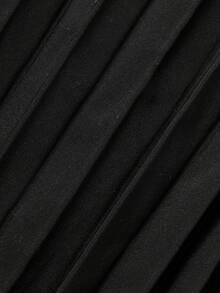 Firerie 大码女式纯色撞色蕾丝单排扣背心和百褶中长裙优雅套装 - 黑色 - 查看 8