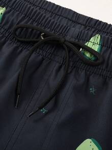 Manfinity Swimmode Men's Drawstring Waist Pockets Fruit Print Casual Beach Shorts - Black - View 5