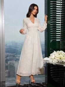 Modelyn Waist-Cinched Flared Hem Sexy & Elegant Women Long Dress - Apricot - View 3