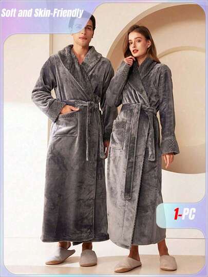 1pc Women's Woolen Bathrobe, Ultra-Soft And Comfortable, Lightweight Side Pocket, Made Of Microfiber Summer Wedding Home Bathroom Decor Back To School