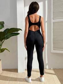 SHEIN Women Solid Ribbed Crew Neck Skinny Jumpsuit, Maternity Summer Jumpsuit - Black - View 2