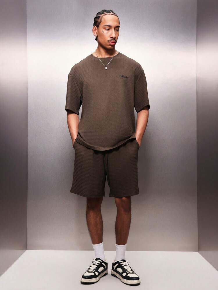 PLAYBOY X SUMWON Textured Crew Neck T-Shirt And Shorts Set