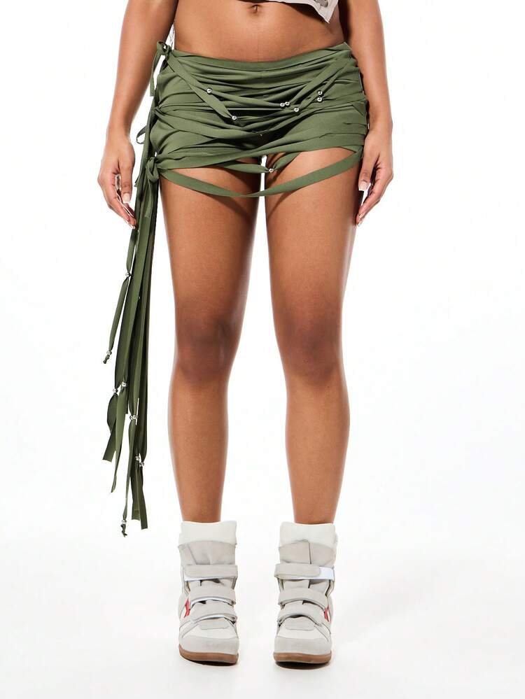 SUMWON WOMEN Jersey Fringe Bead Macrame Shorts