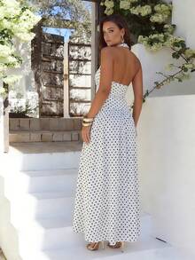 NOVVYNE 女士波点连衣裙，优雅无袖 - 黑與白 - 查看 2