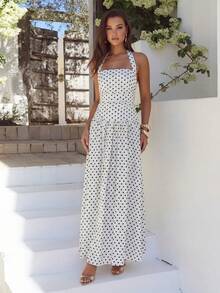 NOVVYNE 女士波点连衣裙，优雅无袖 - 黑與白 - 查看 4