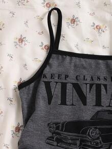 SHEIN 女童印花撞色吊带休闲背心，适合外出、度假和日常穿着 - 深灰色 - 查看 4