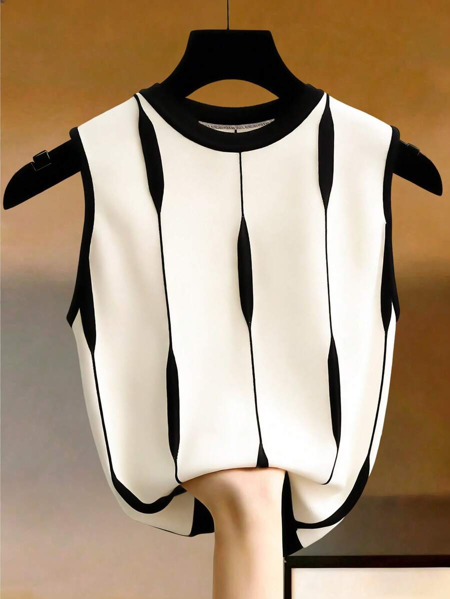 GlowEve Contrast Stripe Knit Sleeveless Tank Top For Women - Multicolor - View 1