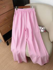 GlowEve 女士宽松阔腿裤，松紧腰带，垂坠设计，优雅百搭，适合工作、上学、度假、旅行、休闲穿着，春夏皆宜。 - 粉色 - 查看 2