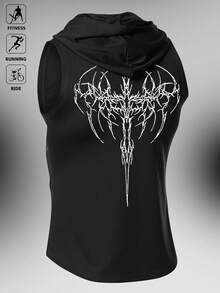 Manfinity Acti Log Men's Gothic Print Drawstring Hooded Tank Top - Black - View 2