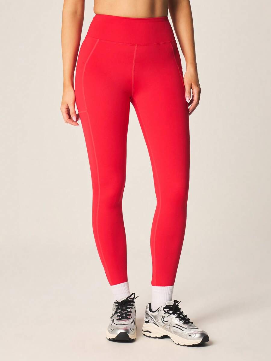 MISSGUIDED 高腰紧身运动紧身裤，全长设计，侧缝细节 - 紅色 - 查看 1