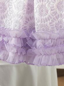 SHEIN Baby Girls' Elegant Sleeveless Bow Decor Ruffle Mesh Dress, Minimalist Fashion For Spring/Summer - Mauve Purple - View 8