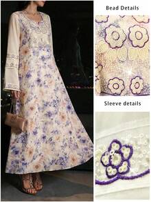 Al Najma Elegant Sleeveless Dress With Printed Fabric And Sequins Decoration, Suitable For Spring/Summer - Multicolor - View 5