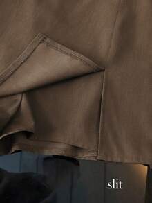 Franclia 时尚休闲通勤百搭质感柔软面料高腰开衩灰色女式短裤/半裙/阔腿裤/热裤，春秋季 - 棕色 - 查看 4