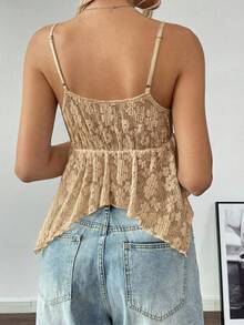 Glamine Áo hai dây ren trắng vạt lệch cho nữ mùa hè - Màu Khaki - Xem 2