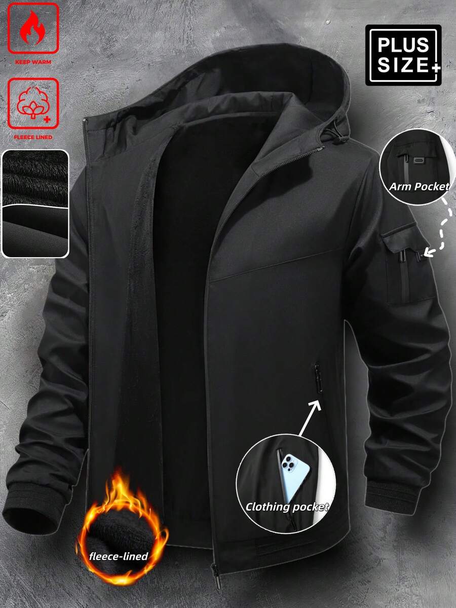 Manfinity Homme Plus Size Men's Solid Color Long Sleeve Zip-Up Hooded Jackets - Multicolor - View 1