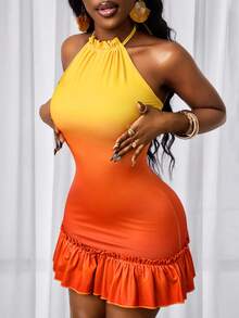 BamGleam Women's Ombre Ruffle Hem Halter Neck Dress - Multicolor - View 3