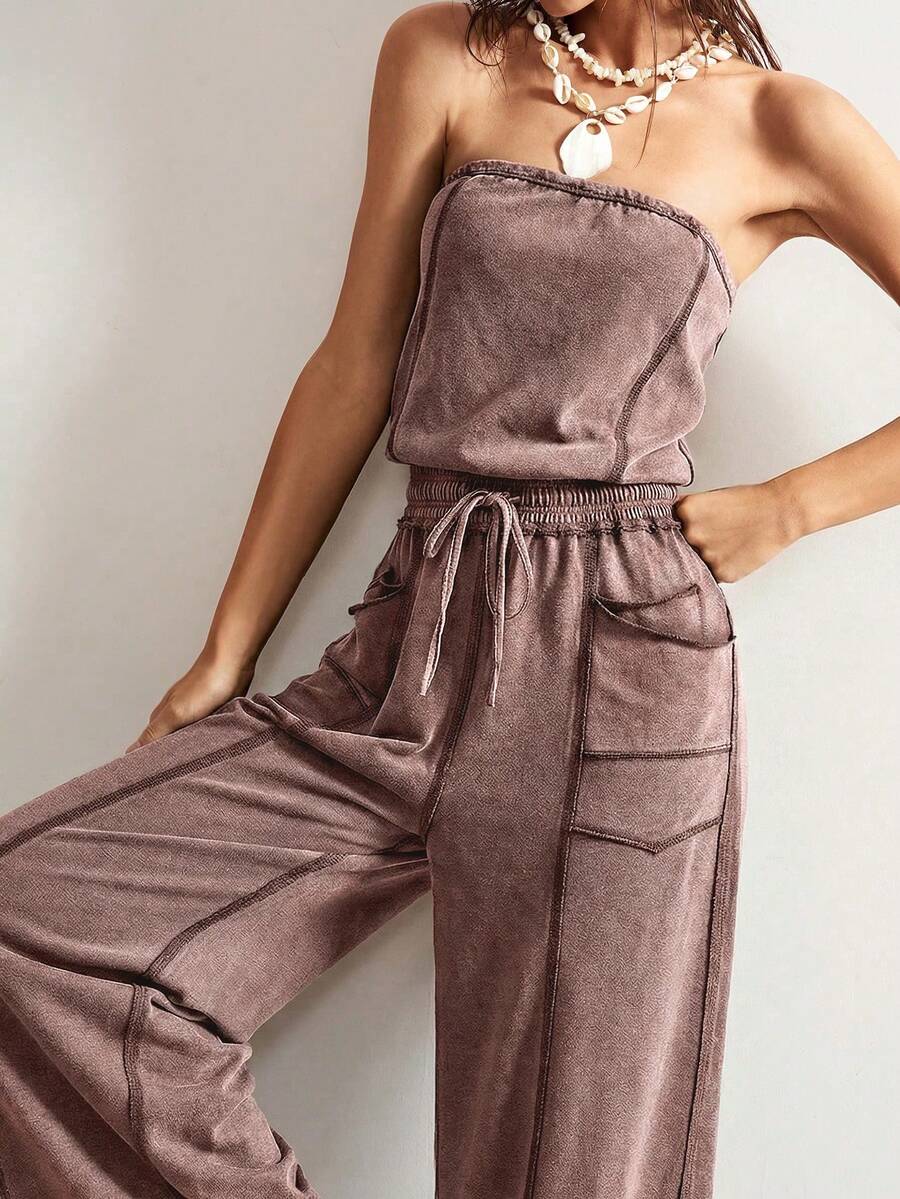 Bohemela Bộ jumpsuit nữ thời trang thắt eo với thiết kế quây ngực, phù hợp cho mặc hàng ngày, hẹn hò và đi chơi. - Rỉ Nâu - Xem 1